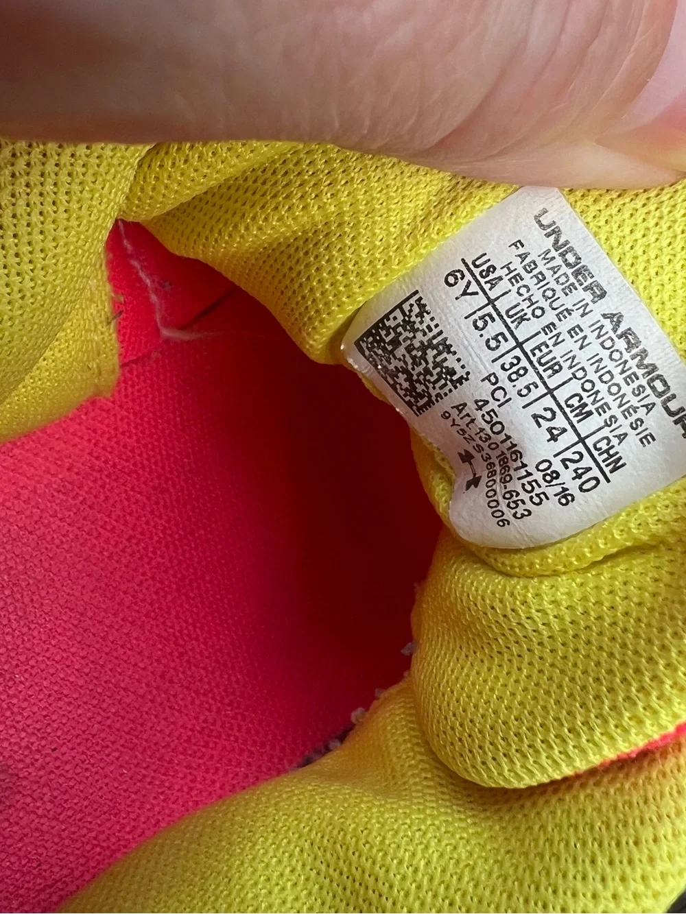 Under Armour Girls Size 6Y Coral Pink Neon Yellow Running Shoes
